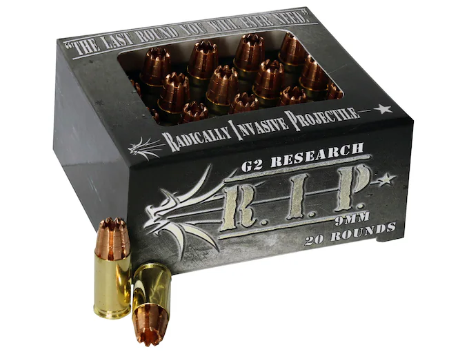 Get G2 Research R.I.P. 9mm Luger Ammo 92 Grain G2 R.I.P. Fragmenting Hollow Point Lead Free Box of 100 rounds Online for sale